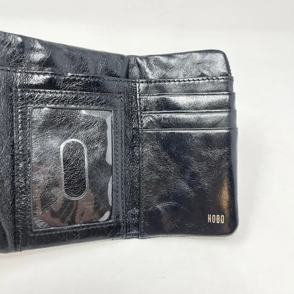 Hobo Lacy Wallet Black Glazed Leather Small TriFold